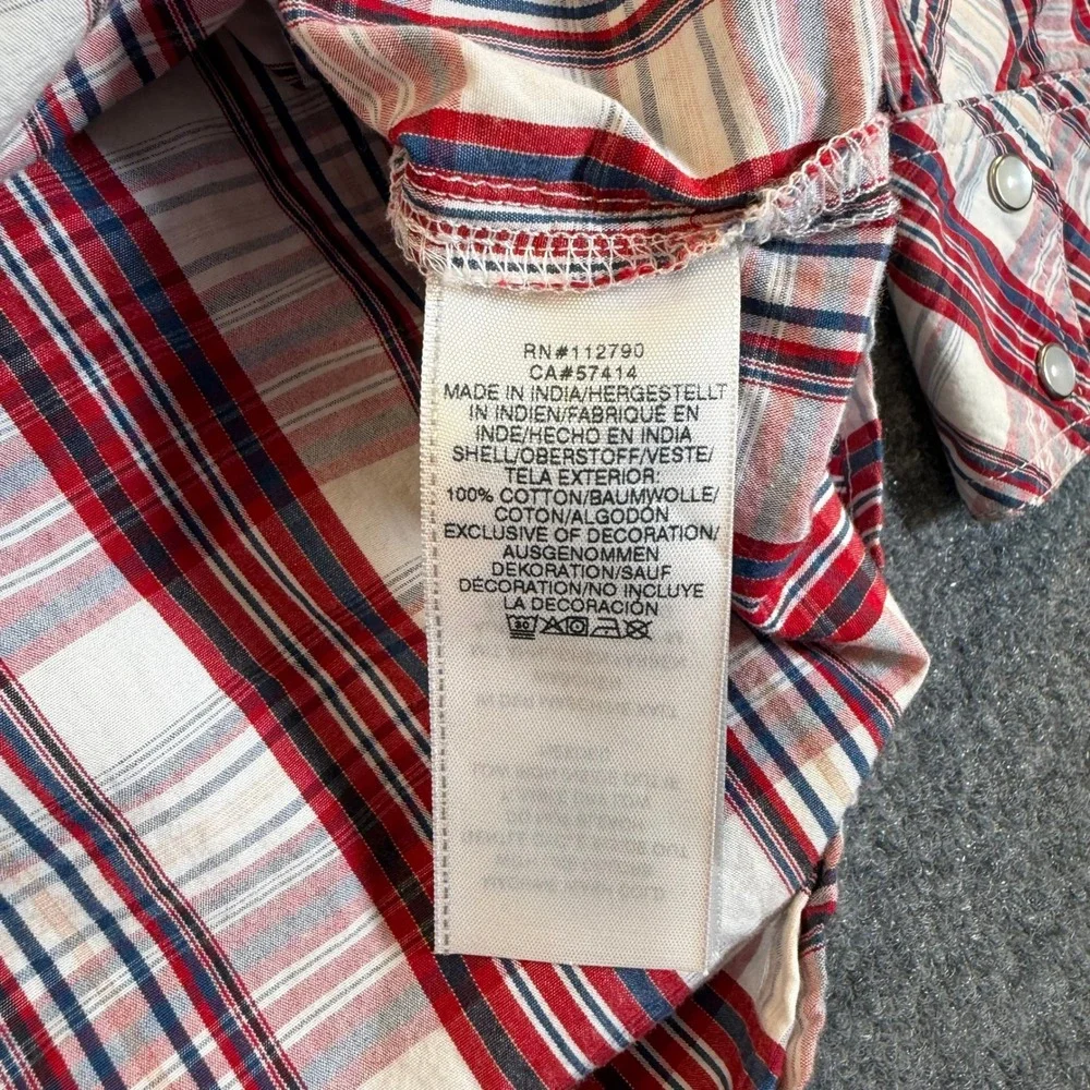 True Religion Mens XL Red Blue Plaid Western Pearl Snap Long Sleeve Shirt #2949